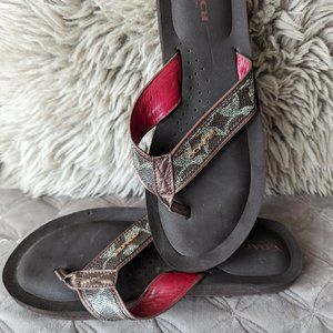Coach Sandals size 8. Coach Signature Thong Flip-Flop Sandals. Brown and Bronze